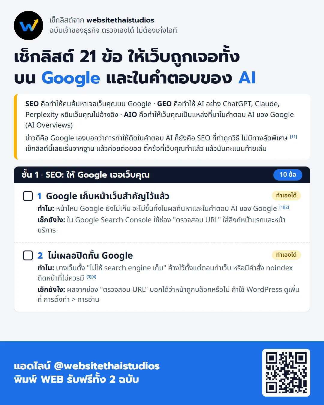 ตัวอย่างหน้าแรก เช็กลิสต์ 21 ข้อ ให้เว็บถูกเจอบน Google และในคำตอบ AI